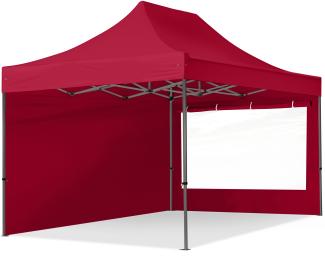 3x4,5 m Faltpavillon, PREMIUM Stahl 40mm, Seitenteile mit Panoramafenstern, rot