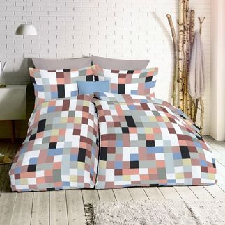 JACK Partnerbettwäsche JACK by Fleuresse 135x200cm 4 tlg. Renforce Wende Bettwäsche Karos, Renforcé, 4 teilig, Grau-Rosa, moderne Wendebettwäsche mit buntem Karomotiv