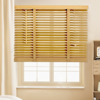 Sekey Jalousie Holzjalousie Holz Rollo Plissee Echtholz Lamelle 50mm Naturholz, Klemmträger mit Feststellschraube, einfache Montage Wand & Decke, mit einem Dekorholz versehen