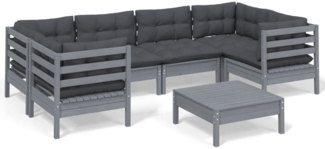 vidaXL 7-tlg. Garten-Lounge-Set mit Kissen Grau Kiefernholz 3097303