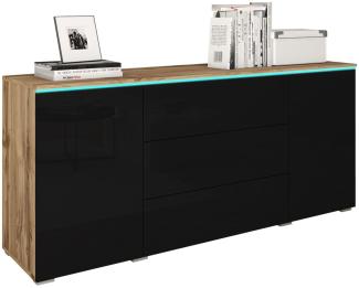 Kommode Sideboard Vera 150 x 39,5 x 68 cm Wotan Eiche schwarz hochglanz 2-türig grifflos