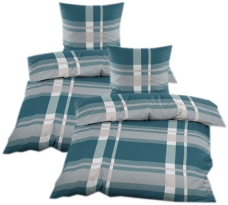 Casa Colori Bettwäsche Seersucker Bettwäsche 135x200 Reißverschluss Grün Grau kariert, Seersucker, 4 teilig, leicht