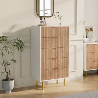 FUROKOY Kommode Sideboard Stauraumschrank, Metallbeine (Schrank Highboard mit 5 Stauraum Schubladen), Buffet für Schlafzimmer, Wohnzimmer, Flur, 60 x 34 x 109.8 cm