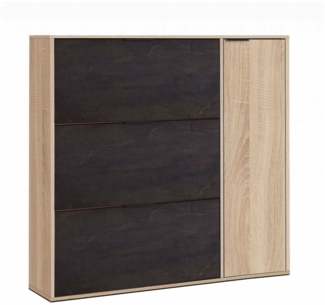 Dmora Ammour Schuhregal, Schuhschrank mit 4 Türen, Mehrzweck-Unterschrank mit 5 Regalen, modernes Schuhregal, 106 x 22 x 115 cm, Eiche und Schwarz