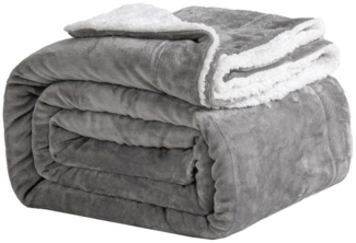 Wohndecke Sherpa-Fleece-Wohndecke, wendbar, kuschelig, warm, Grau, Einzelbett, Good Nite, Kuscheldecke, Polyester, für Zuhause und Reisen, grau, blau, schwarz