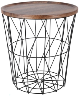 Design Beistelltisch - Metall Korb mit Holz Deckel - dekorativer Sofatisch inkl. Korbablage