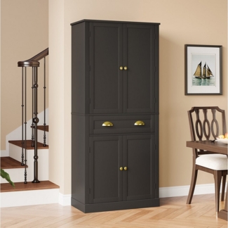 HAUSS SPOLE Hochschrank 182cm Highboard Küchenschrank Beistellschrank mit verstellbare Regale (182 cm Hochschrank mit 4 Türen & 1 Schublade – Vielseitiger Stauraum mit verstellbaren Ablagen – Ideal für Küche, Esszimmer & Wohnzimmer)
