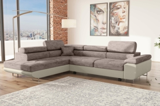 Stylefy Marokko Ecksofa Hellbraun Beige Strukturstoff BERLIN Kunstleder MADRYT Links