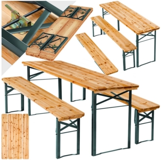 tectake Bierzeltgarnitur Festzeltgarnitur Sissi, 3-teilig, klappbar, robustes Tannenholz, (Set, 3-tlg), Widerstandsfähige Stahlgestelle mit schützender Beschichtung