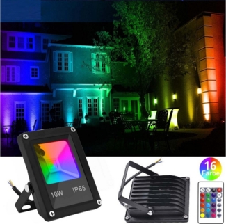 Jibenhome Flutlichtstrahler LED Flutlicht 10W RGB, IP65, 4 Modi Flutlichtstrahler mit Fernbedienung, Farbwechsel, LED fest integriert