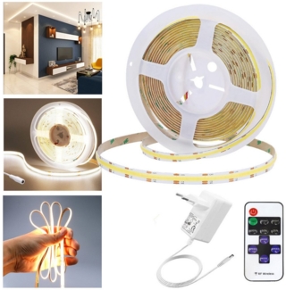 Jibenhome LED Stripe COB-LED-Lichtstreifen 5M 1600 LEDs Lichtleiste, Dimmbar, mit Netzteil, mit Fernbedienung, Kann geschnitten werden