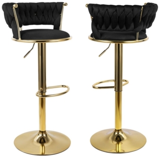 HawthyHome Barhocker Barstuhl mit Rückenlehne und Fußstütze höhenverstellbar drehbar (2 St), mit goldener Metallbasis, Schwarz