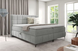 Boxspringbett Schlafzimmerbett SOPHIE 200x200 cm Stoff Aragon Hellgrau