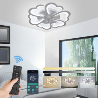 OULENBIYAR Deckenleuchte Leise Deckenventilator mit Beleuchtung, 85W Deckenlampe Mit Ventilator, LED fest integriert, Kaltweiß, Neutralweiß, Warmweiß, 6 Geschwindigkeit Blume Deckenleuchte,mit Fernbedienung Dimmbar
