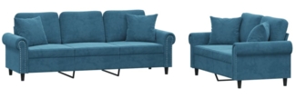 vidaXL 2-tlg. Sofagarnitur mit Kissen Blau Samt 3202279