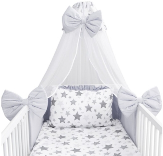 Amilian Babybettwäsche Set 7-teilig - Bettwäsche 100x135 - Kissenbezug 40x60 - mit Himmel, Chiffonhimmel, 7 teilig, Komplett-Set für Babybett, Gitterbett - Kinderbettwäsche