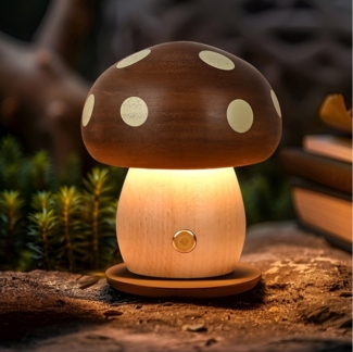 RWEUOQ Schreibtischlampe LED Pilz-Holzlampe Tragbare Tischleuchte Pilzlampe aus Holz, schnurlos, klein, wiederaufladbar Touch-Nachttischlampe, USB-Aufladung, LED fest integriert, Stufenlos dimmbares Nachtlicht für Dekoration und Geschenke