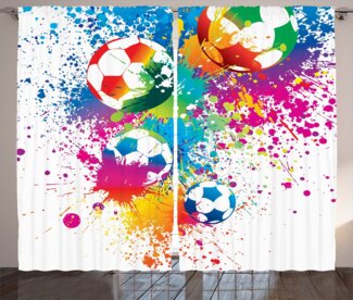 Abakuhaus Gardine Schlafzimmer Kräuselband Vorhang mit Schlaufen und Haken, Fußball Bunter Spritzer Ball