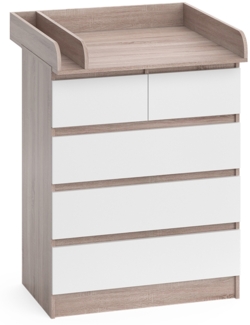 Wickelkommode Emma Sonoma/Weiß 80 x 110.2 cm mit 5 Schubladen Vicco