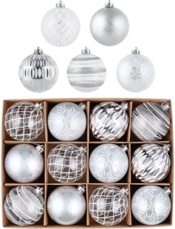 12er Set Victor's Workshop Weihnachtskugeln 8cm Transparent Silber
