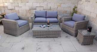 Ragnarök Möbel-Design Gartenlounge-Set Lounge Set Isfjord, (Set, Polyrattan, Alu), 1x Zweisitzer Sofa, 1 kl. & 1 gr. Beistelltisch, 2x Sessel