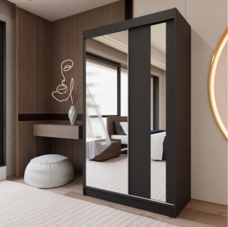 Beautysofa Schwebetürenschrank Gaja 120 cm (modernes 2-türig Schrank, weiß, schwarz, graphit, artisan Farbe) Schwebetüren mit Spiegel, Schubladen und Kleiderstange