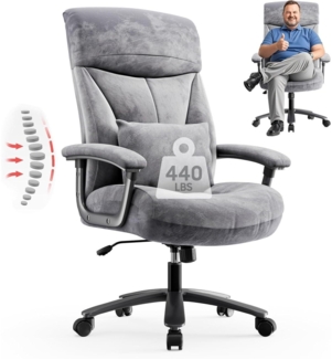 Ergonomischer Bürostuhl XXL 200kg belastbar Samt Grau Stoff