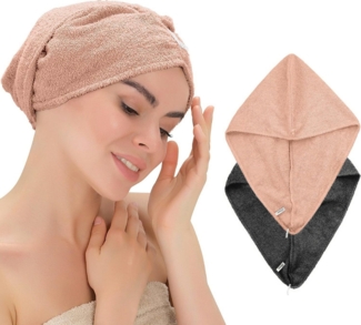 COFI 1453 Handtuch 2er Set Haarturban mit Knopf 100% Baumwolle Haartrockentuch, (2-St)