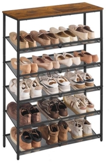 VASAGLE Schuhregal, Schuhablage, 6 Ebenen, große Oberfläche, verstellbare Gitterablagen, platzsparend für Eingangsbereich Flur, Metall, Industrie-Stil, vintagebraun-tintenschwarz