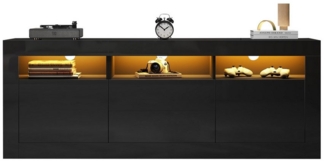 HAUSS SPOLE Lowboard mit LED-Beleuchtung, 3 offenen Fächern, 2 Türen, 2 Schubladen, schwarz (TV-Ständer für 70-Zoll-Fernseher, 3 offenen Fächern, 2 Türen, 2 Schubladen), mit LED-Beleuchtung