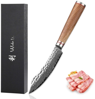 Wakoli Steakmesser Nussbaum Damastmesser I 12,5 cm Klinge I Nussbaumholzgriff