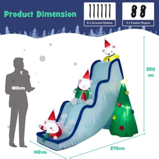 220 cm hohe Aufblasbare Eisbärrutsche mit Baum Aufblasbare Weihnachtsdekoration mit LED-Lichtern