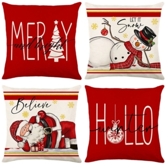 Qelus Kissenbezüge Weihnachten Kissenbezug 4er Set Kissenbezüge 45x45cm Dekokissen Deko, für Sofa Couch