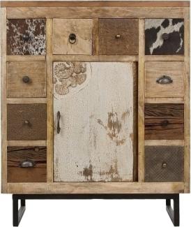 Kommode Neelu 85 x 32 x 103 cm Tannen-Holz Natur mit 10 Schubladen und 1 Tür