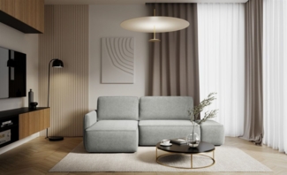 Ecksofa mit Schlaffunktion Sofa LUKA in Stoff Cremona Hellgrau Ottomane Links