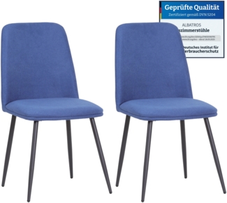 Albatros BONO Stoffstuhl Blau– 2er-Set Esszimmerstühle im modernen Retro-Design DEKRA-geprüft, pflegeleichter Stoffbezug