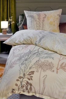 casa NOVA Bettwäsche CAROL, 135 x 200 cm, Beige, Braun, Gelb, Satin, 2 teilig, florales Muster, mit Reißverschluss