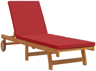 vidaXL Sonnenliege mit Rädern und Kissen - Rot aus Massivholz 4105539
