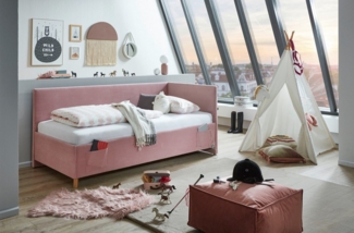 Basis-Liege mit Bettkasten Chicago / Cool, Stoff, Rosa, 98 x 90 x 208 cm