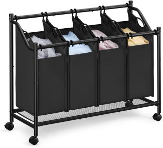 Songmics Wäschekorb mit Rollen, Wäschesammler mit 4 abnehmbaren Wäschesäcken, Wäschewagen, für Waschküche Schlafzimmer Badezimmer, 4 x 45 L, tintenschwarz