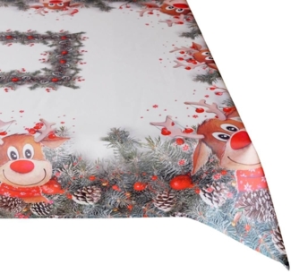 matches21 HOME & HOBBY Tischdecke Tischdecke LIVIA lustiges Rentier Weihnachten Polyester 110x160 cm (1-tlg), Pflegeleicht & waschbar bei 30 °C