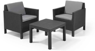 Allibert Polyrattan Balkonmöbel-Set "Chicago", graphit,2 Sessel und Tisch