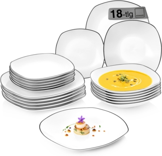 SÄNGER Porzellan Geschirrset Bilgola Black Rim 18 teilig für 6 Personen