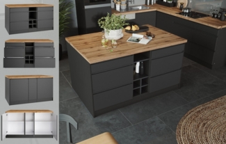 KOCHSTATION Kücheninsel KS-Bruneck, Breite 153 cm, MDF-Fronten, Arbeitsplatte 38mm stark