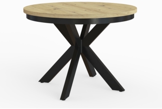 MEBLINI Esstisch Rund Ausziehbar aus Metall - 100-176x77 cm - BAGIO - Artisan Eiche/Schwarz Matt - Loft - Esszimmertisch Modern - Küchentisch - Ausziehtisch - Round Dining Table - Esszimmertische