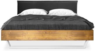 Möbel-Eins CURBY Kufenbett mit Polster-Kopfteil, Material Massivholz, rustikale Altholzoptik, Fichte, Kufen Weiß vintage 120x200 cm Kunstleder Schwarz