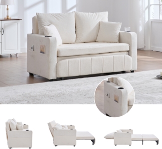 LVHOM Schlafsofa mit 3-fach verstellbarer Lehne&USB, Ausziehbares Schlafbett, 2-Sitzer mit Becherhalter Platzsparend 139 x 73 x 83 cm