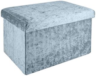 Intirilife Sitzbank (Faltbare Sitzbank 49x30x30 cm in Samt Blaugrau), Sitzwürfel mit Stauraum und Deckel mit Samtbezug Sitzhocker