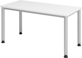 bümö Schreibtisch H-Serie höhenverstellbar, Tischplatte 140 x 67,2 cm in weiß, Gestell in silber, HS6-14-W-S
