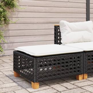 vidaXL Gartenhocker mit Kissen Schwarz 63,5x56x32 cm Poly Rattan